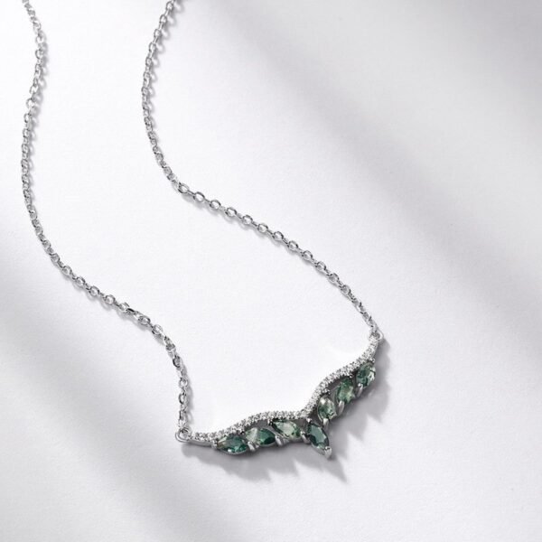 Angel wings natural green moss necklace women S925 silver watercress agate wings collarbone chain fashion - Image 3