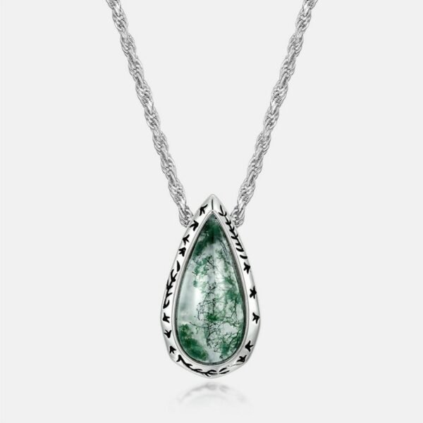 Natural watercress agate water drop collarbone chain S925 silver green moss stone necklace fashion personality - Image 3