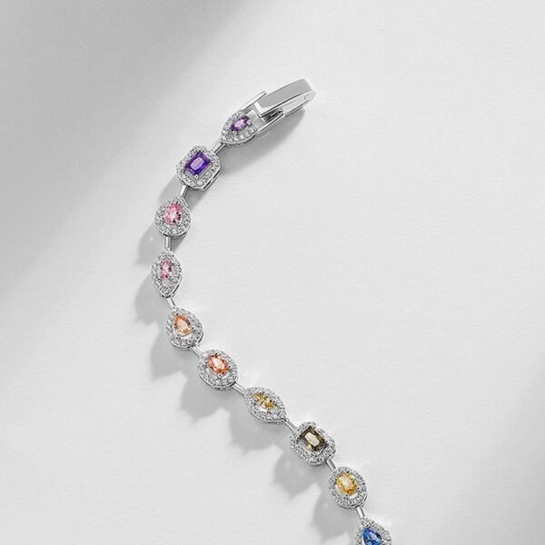 Geometric Design Rainbow Zirconia Bracelet Women's S925 Silver with Sparkling Multicolor Gemstone Hand Jewelry - Image 3