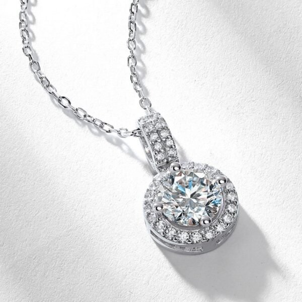 S925 silver classic round moissan pendant lockbone set chain moissan pendant fashion country tide jewelry - Image 3
