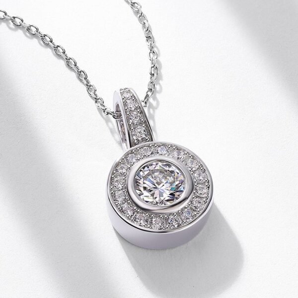 Brilliant moissanite pendant S925 silver package with round colored diamonds lockbone chain wind light luxury fashion - Image 3