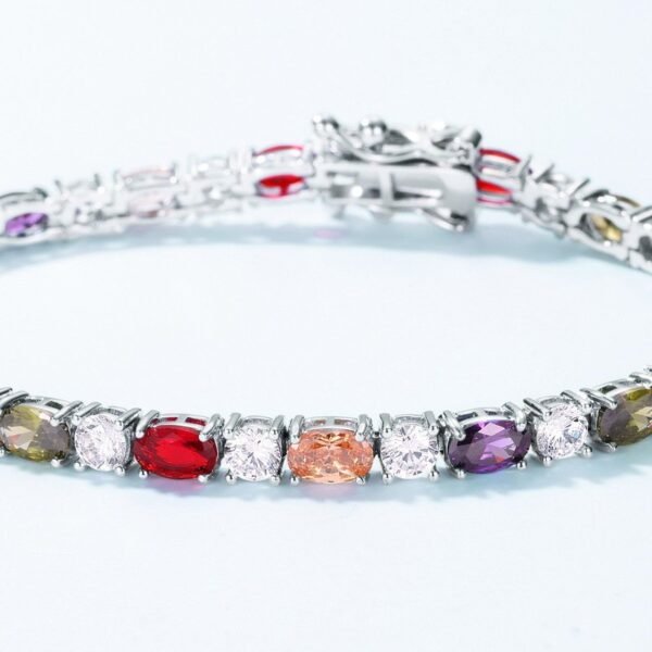 Rainbow zirconia bracelet S925 sterling silver claw set egg-shaped colorful treasure hand jewelry retro simple fashion - Image 3
