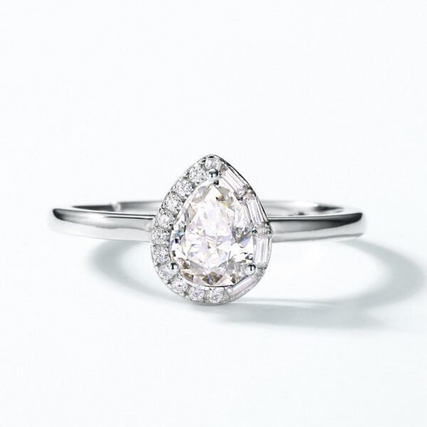 Summer new S925 silver moissanite ring white zirconium surrounded by set pear-shaped finger ring women's fashion simple - Image 3