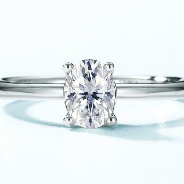 Classic egg-shaped moissanite ring female S925 sterling silver inlaid colorful treasure proposal ring simple - Image 3
