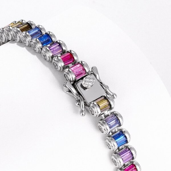 Full diamond color zirconia tennis ball chain S925 silver inlaid rainbow color treasure bracelet hip-hop trend versatile - Image 3