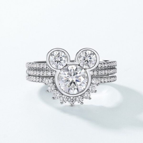New cute bear moissanite combination ring female S925 silver full inlaid colorful treasure moissan finger ring stacking models - Image 2