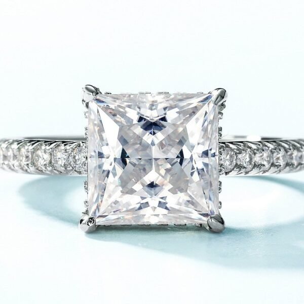 Classic princess square moissan ring female S925 silver claw set radiant D color moissanite diamond ring in Europe and the United States - Image 3