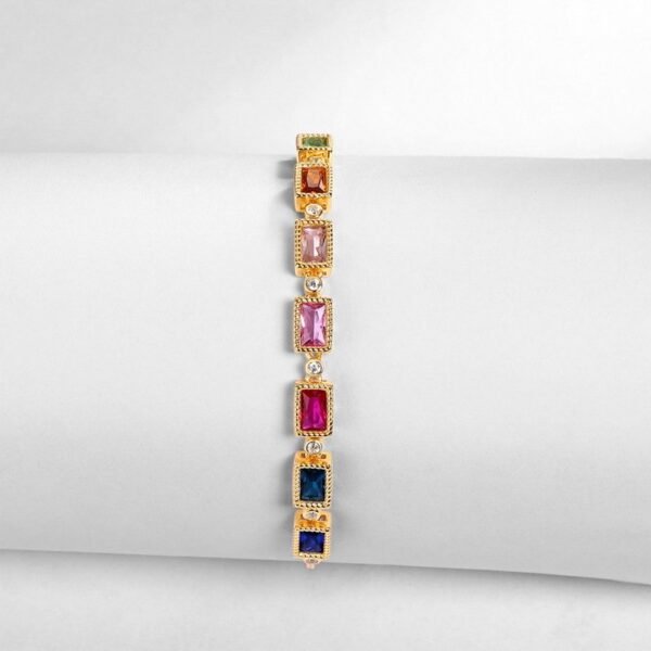 Light luxury fashion rainbow zirconium bracelet S925 silver gold-plated inlaid multi-color treasure bracelet holiday gift - Image 3