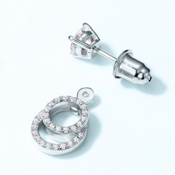 Live S925 silver moissanite earrings female double circle geometric earrings fashion wind show face thin - Image 3