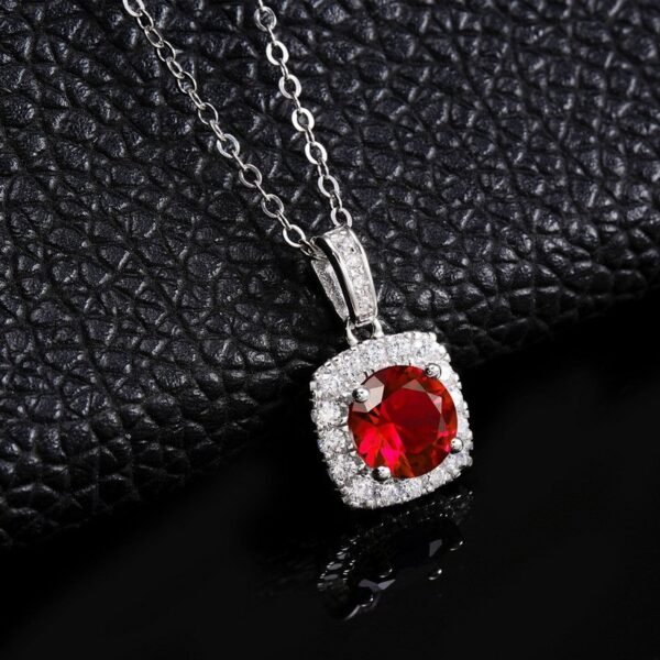Classic fat square shape full diamonds collarbone chain S925 sterling silver with cultivated ruby necklace fashion ins - Image 3