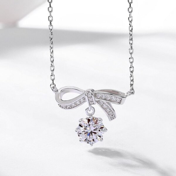 Bow necklace S925 silver radiant moissanite full of diamonds lockchain female light luxury spiritual hundred - Image 3