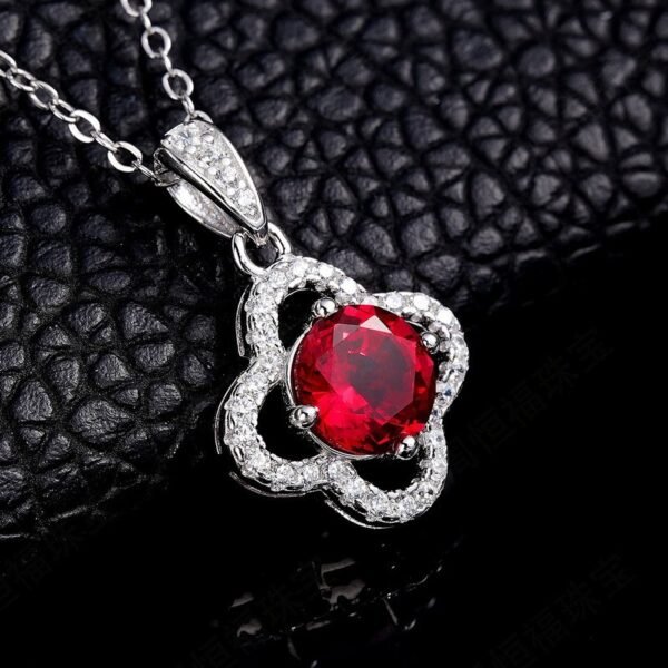 Best-selling four-leaf clover full set colorful treasure necklace S925 sterling silver with cultivated ruby collarbone pendant fashion - Image 5