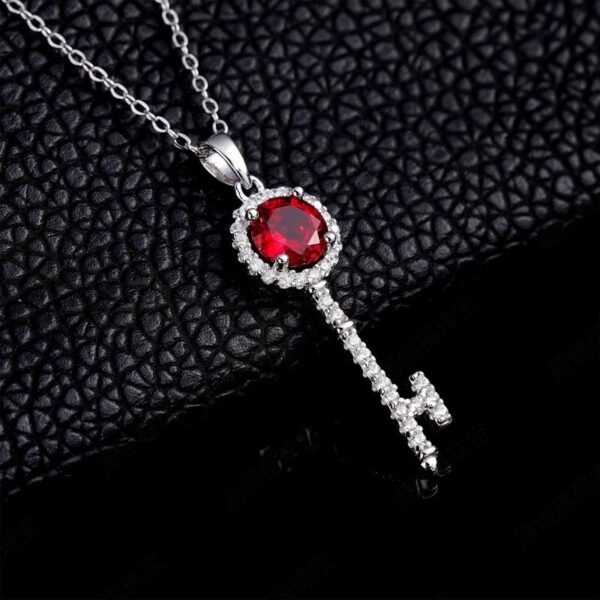 Best-selling cultivation ruby key necklace female S925 silver inlaid cultivation colorful treasure fashion collarbone chain necklace pendant light luxury - Image 3