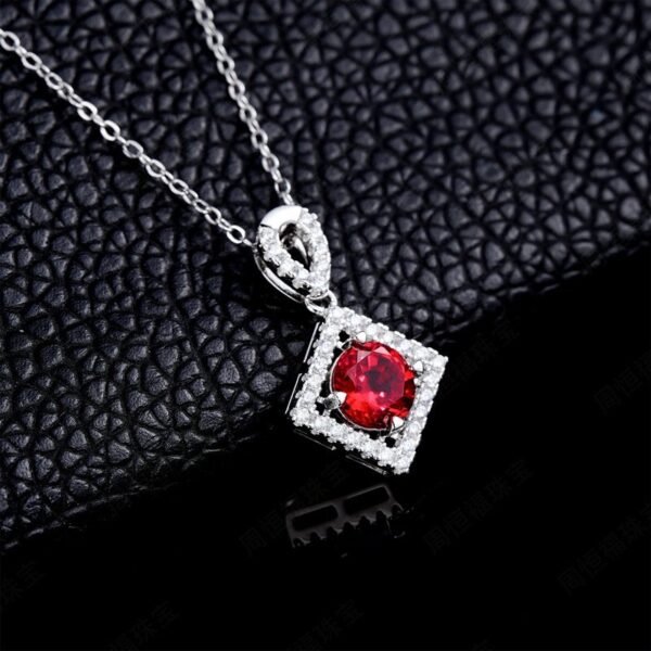 Direct best-selling geometric square cultivation ruby collarbone chain S925 silver micro-set full of diamonds colorful treasure necklace hundred and match - Image 3