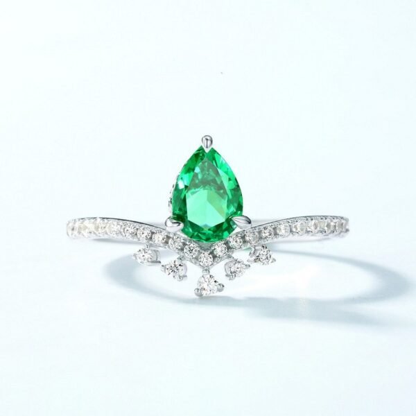 Emerald Green High Carbon Diamond Ring S925 Silver Crown Colorful Index Finger Ring Fashion Style - Image 3
