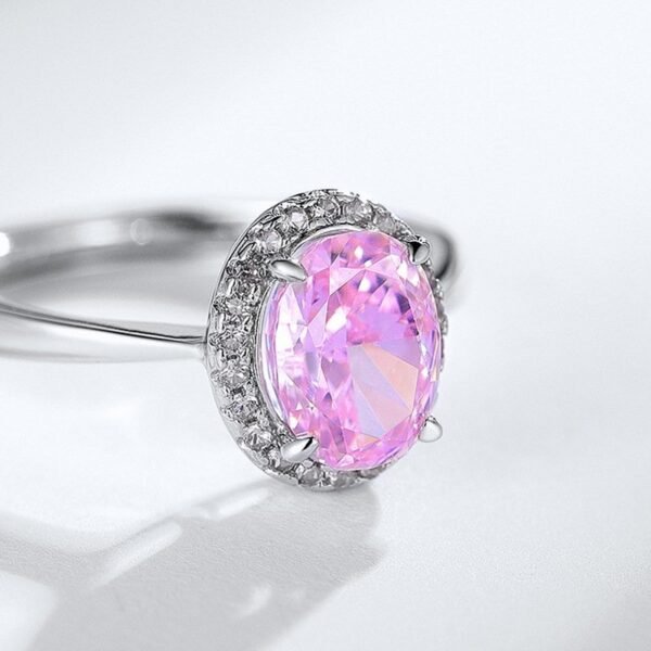 S925 silver high carbon diamond egg-shaped pink diamond ring engagement proposal wedding aquamarine women's ring fashion simple - Image 3