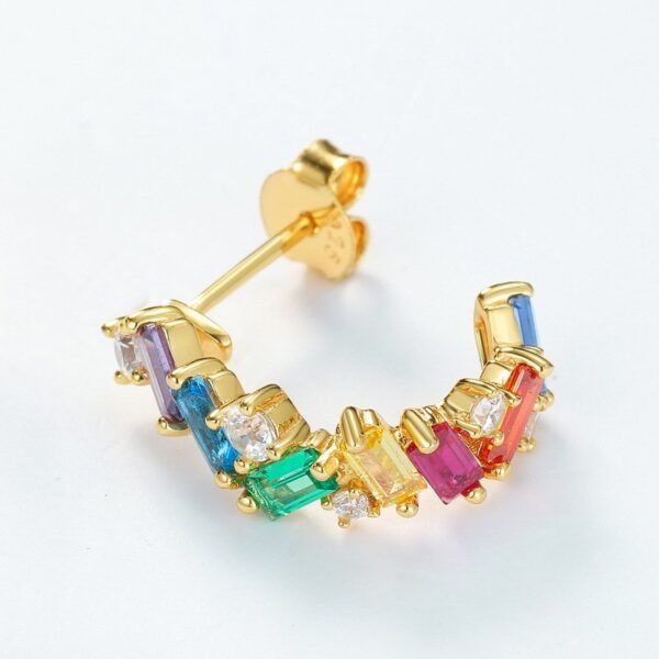 Fresh summer rainbow zirconia earrings female S925 silver plated 10k gold colored zirconia earrings light luxury simple - Image 3