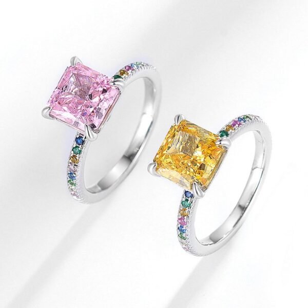 S925 Silver High Carbon Diamond Ring Women's 8A Zirconium Square Ice Flower Cut Colorful Jewelry Ring Live Explosion - Image 3