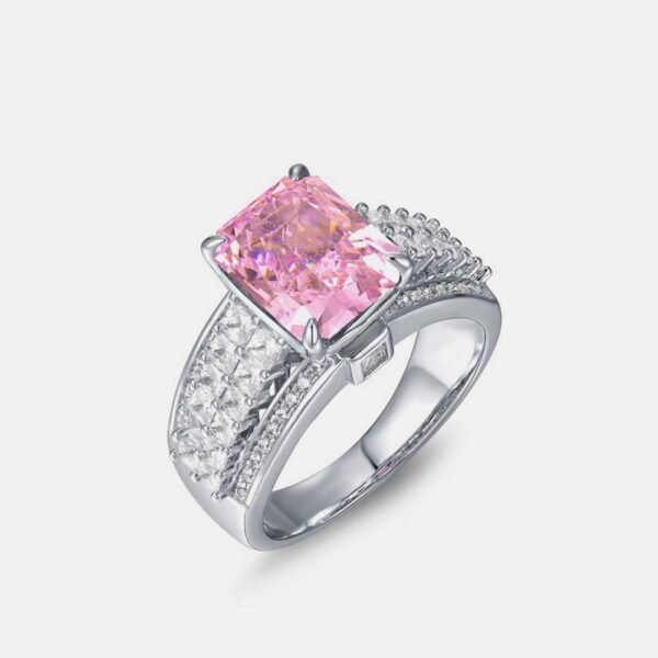 New cold wind insS925 silver ring female ice flower cut high carbon diamond square finger ring - Image 3