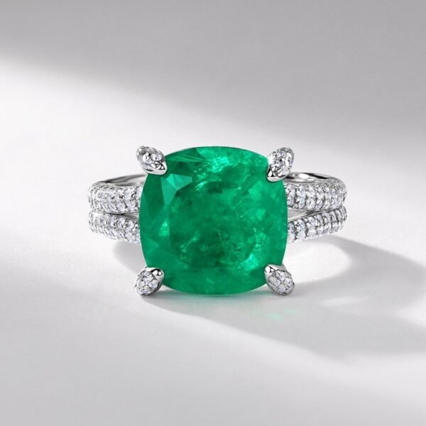 Light Luxury Atmosphere Emerald Green Ring S925 Silver with Synthetic Emerald Index Ring - Image 3