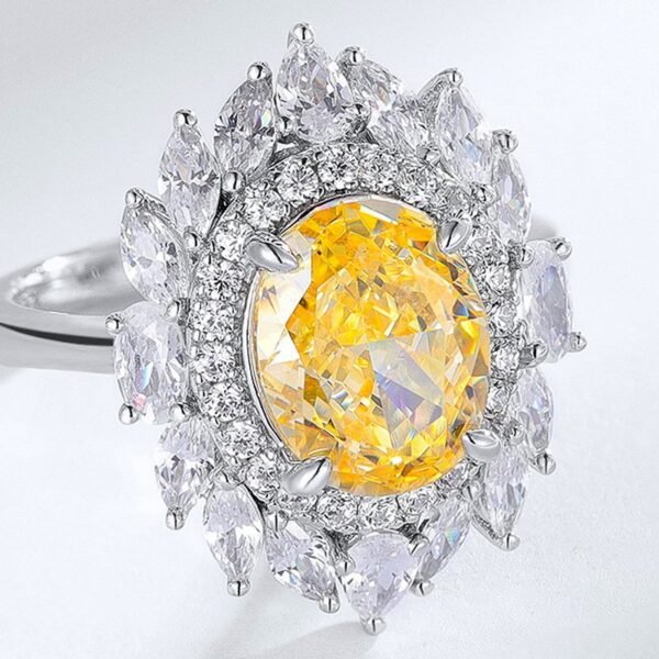 Yellow diamond high carbon diamond ring through S925 inlaid 8_10 wind light luxury models ice flower cut women's ring - Image 3