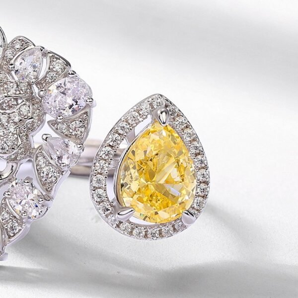 Fashion full diamond radiant ring female S925 silver goose yellow high carbon diamond open index finger ring light luxury - Image 3