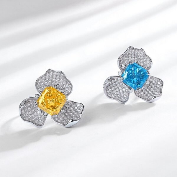 Hot sale aquamarine high carbon diamond ice flower cut ring square 7_7 through S925 silver flower ring - Image 3