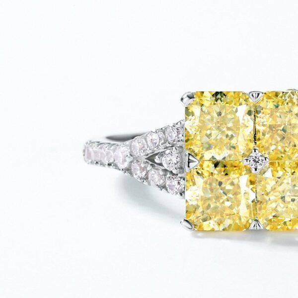 New high-end S925 silver goose yellow high-carbon diamond ring female ice flower cut burst flash yellow diamond finger ring luxury atmosphere - Image 3