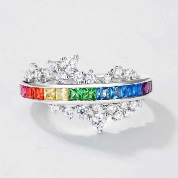 Simple Rainbow Zirconia Ring S925 Silver with Colorful Zirconia Colorful Treasure Index Finger Ring Style - Image 3