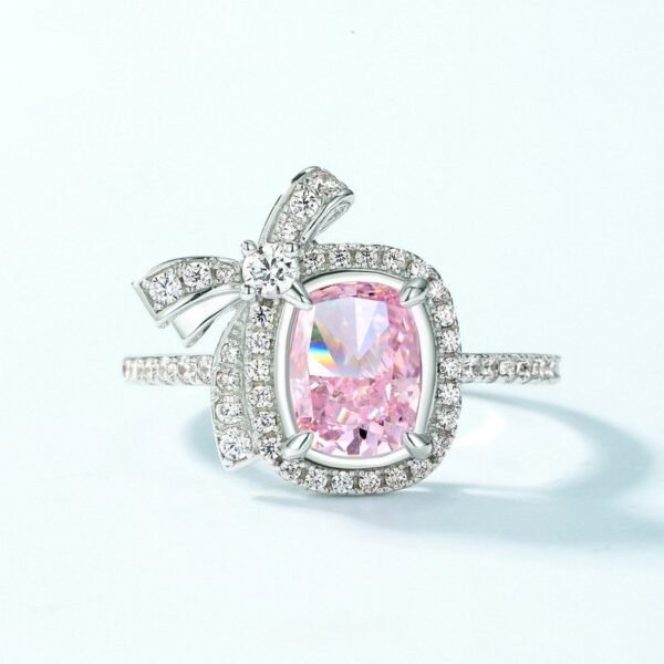Bow colorful jewelry ring women S925 silver ice flower cut high carbon diamond finger ring fashion advanced feeling - Image 3