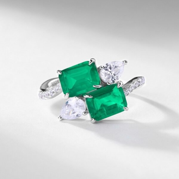 Light luxury atmosphere cultivate colorful treasure ring S925 silver set with synthetic green treasure index finger ring exaggerated style - Image 3