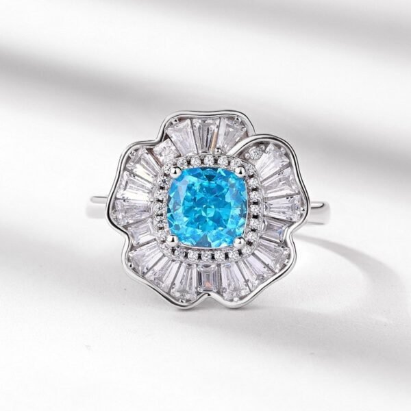Sparkling colorful treasure flower ring S925 silver ice flower cut high carbon diamond open finger ring wind light luxury - Image 3
