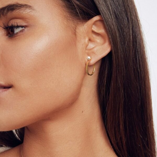 New S925 silver pearl circle earrings full set color zirconia earrings wind fashion niche senior design - Image 3