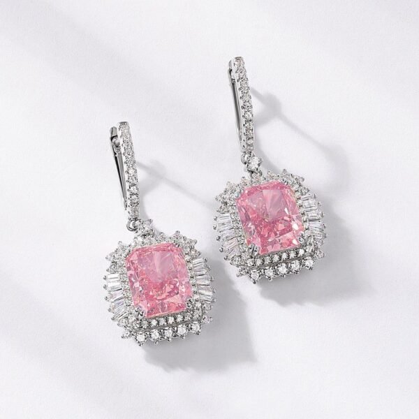 New S925 Silver Ice Flower Cut High Carbon Diamond Earrings Female Square Sugar Colored Treasure Fashion Earrings - Image 3