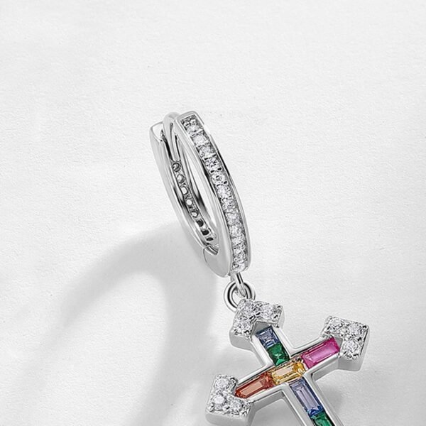 New rainbow zirconium cross earrings female S925 silver inlaid multi-color zirconium earrings lightweight luxury fashion and versatile - Image 3