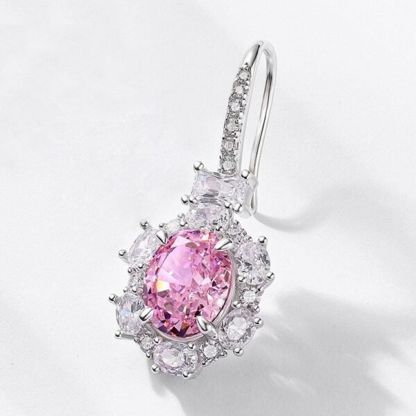 925 Silver High Carbon Diamond Earrings Jitterbug Popular Pink Ice Flower Cut Ear Hooks - Image 3