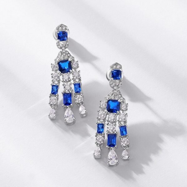 Vintage S925 silver high carbon drill earrings earrings earrings female long temperament hundred with ear jewelry - Image 3