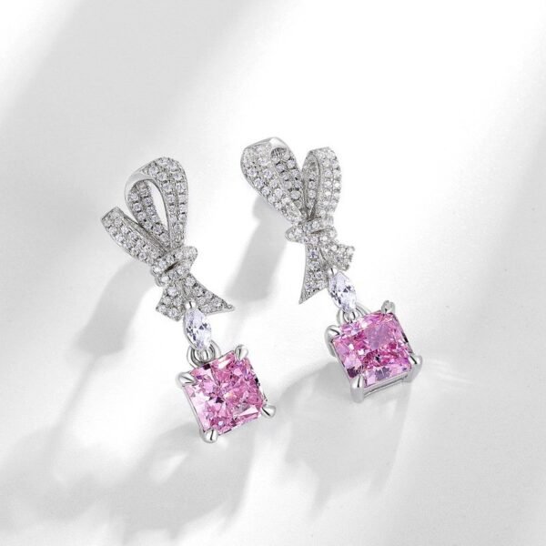 Bow tie high carbon diamond earrings senior sense S925 plated white gold earrings jittery netroots same models - Image 3