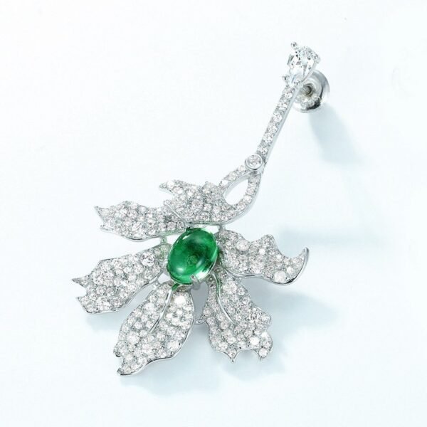 New summer heavy INS style green leaves earrings S925 silver full set white zirconium long earrings retro - Image 3