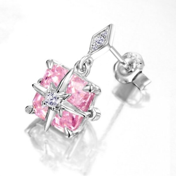 S925 silver square earrings pink ice flower cut high carbon diamond earrings wind high-end atmosphere hundred and match - Image 3