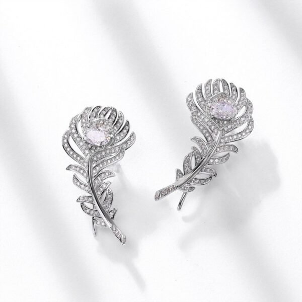Personalized design feather earrings female S925 silver ice flower cut high carbon diamond exquisite earrings fashion - Image 3