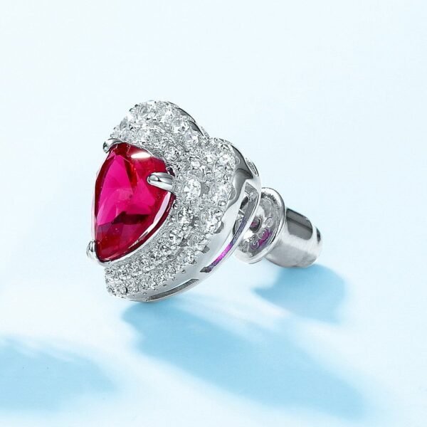 Love cultivation red corundum earrings S925 silver inlaid colorful treasure fashion earrings light luxury - Image 3