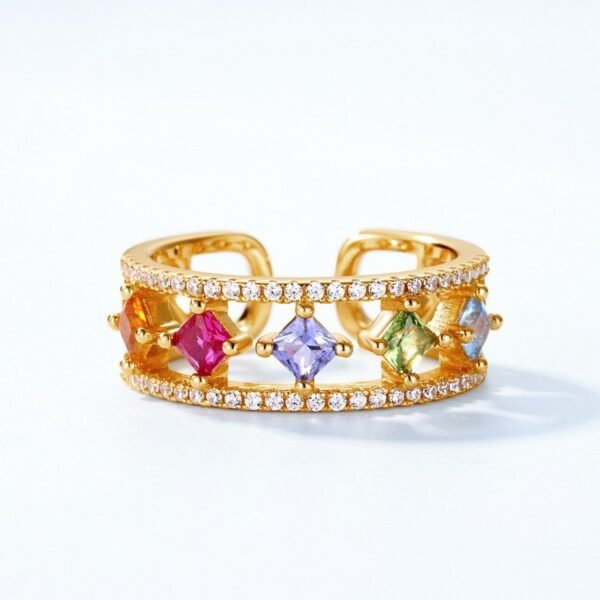 Double opening square colored zirconia ring female S925 silver with colored diamond index finger ring light luxury retro - Image 3