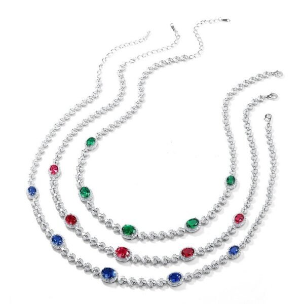 S925 silver necklace female red and blue ice flower cut high carbon diamond jewelry fashion hundred style - Image 3