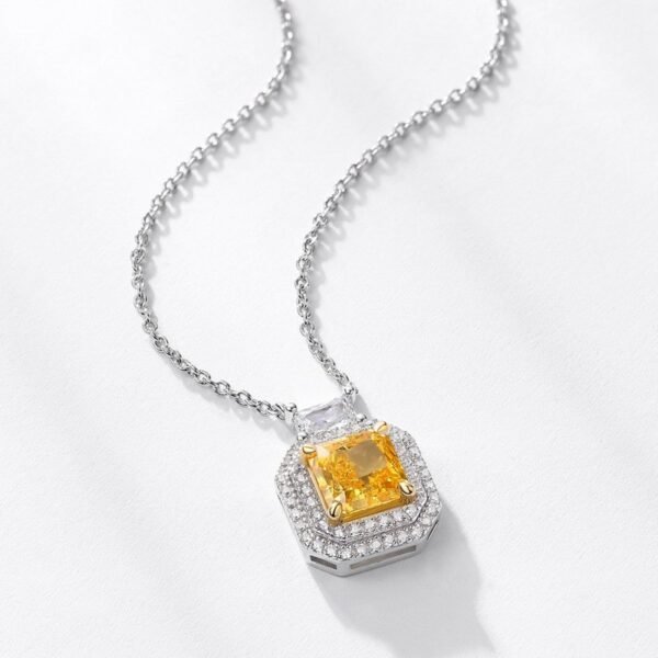 S925 silver ice flower cut high carbon diamond square collarbone chain light luxury fashion yellow diamond necklace neck jewelry - Image 3