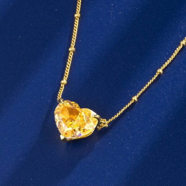 Simple geometric love heart yellow high carbon diamond necklace women's S925 sterling silver plated white gold necklace - Image 3