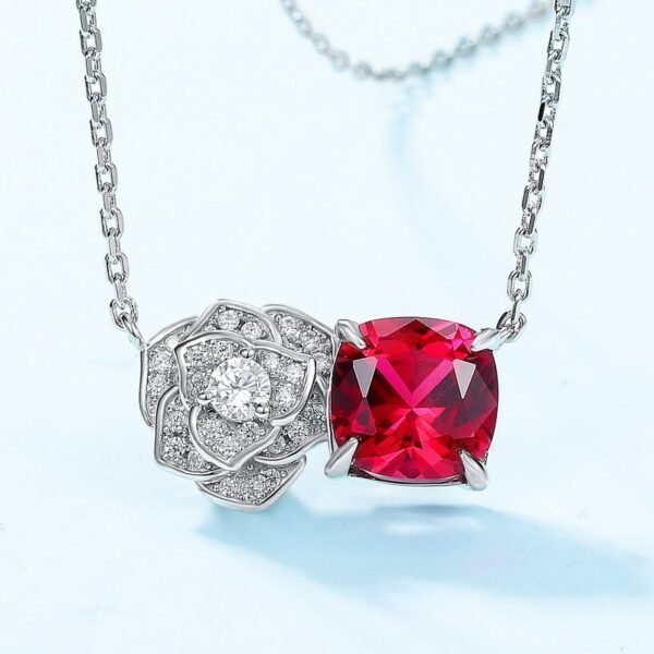 Rose corundum necklace female S925 silver inlaid colorful treasure collarbone chain light luxury fashion - Image 3