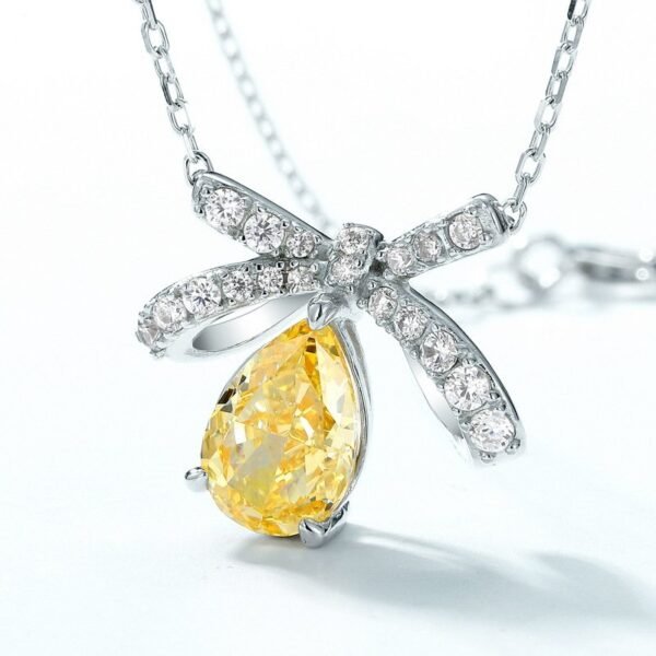 Bow colorful treasure necklace female S925 silver ice flower cut high carbon diamond pendant collarbone chain light luxury - Image 3