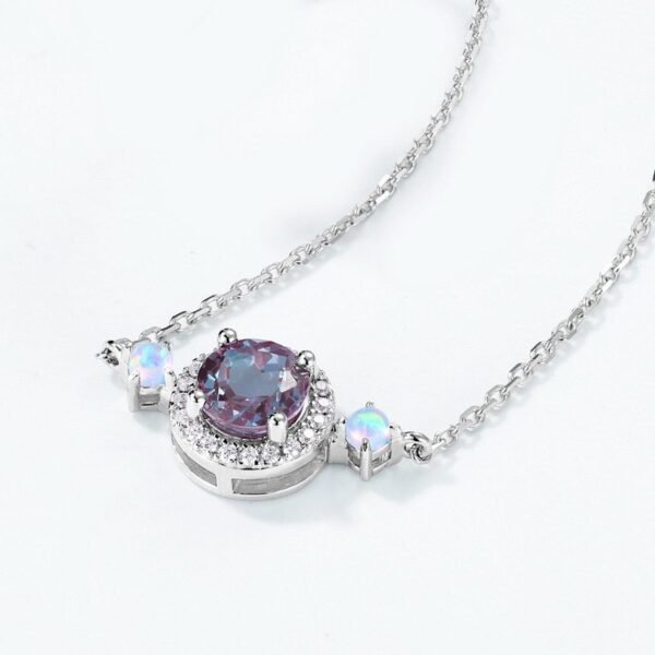 Light luxury fashion alexandrite necklace S925 silver full inlaid cultivation variegated stone colored treasure collarbone chain female - Image 3