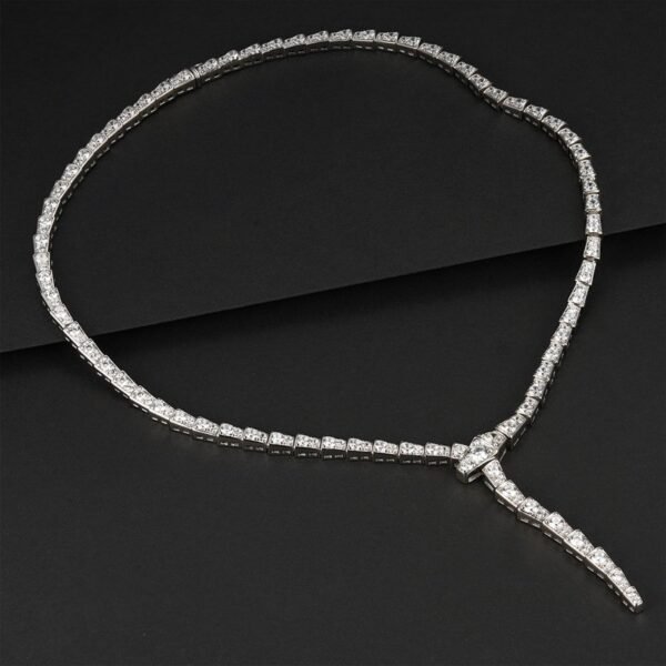 Hot mining explosive full diamond snake-shaped collarbone chain S925 silver senior sense of light luxury snake head snake bone chain customized - Image 3